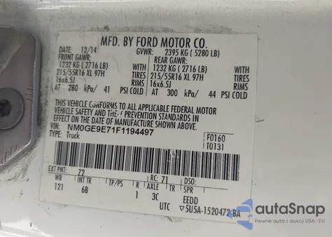 2015 Ford Transit Connect Xl z USA, uszkodzony, nr VIN NM0GE9E71F1194497